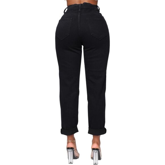 Women's High Waist Denim Jeans Stretch Boot Cut Ripped Cropped Cargo - Picture 2 of 7